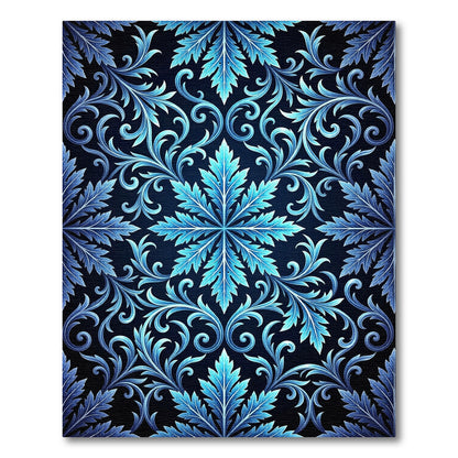Cool Blue Baroque Swirl Floral Rug