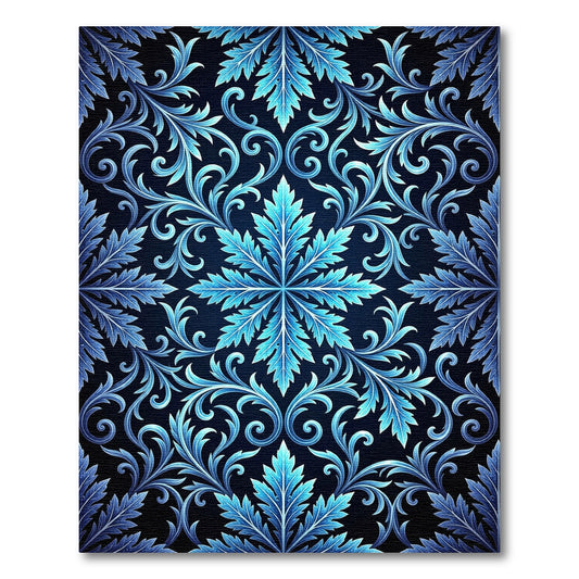 Cool Blue Baroque Swirl Floral Rug