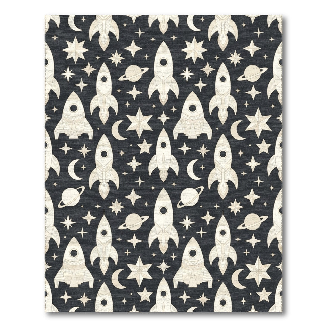 Retro Rocket Star Moon Planet Rug