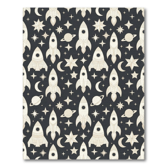 Retro Rocket Star Moon Planet Rug