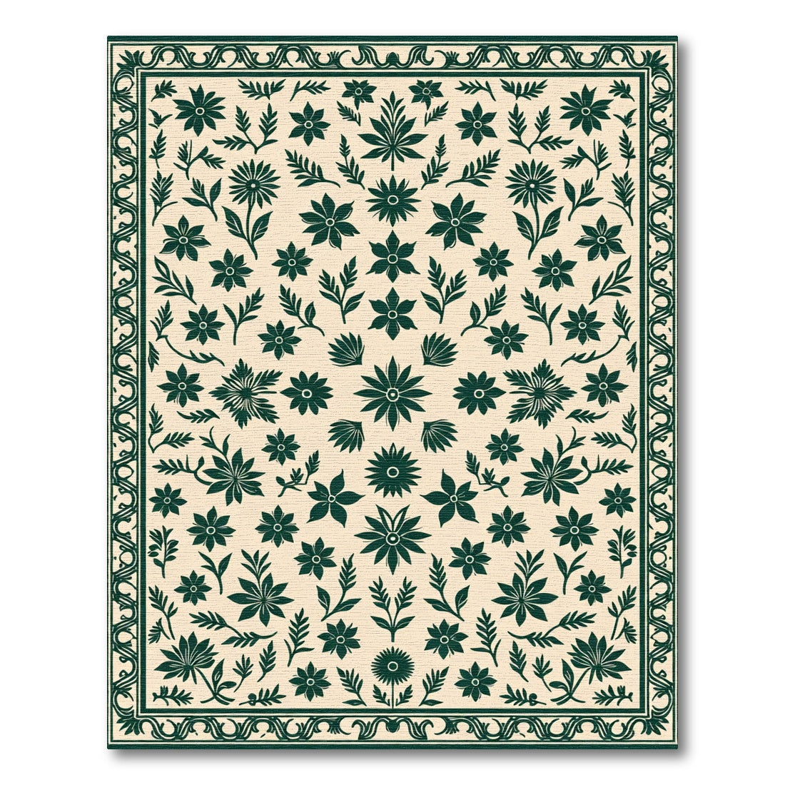 Deep Emerald Floral Meadow Tapestry Rug