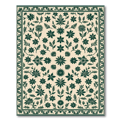 Deep Emerald Floral Meadow Tapestry Rug