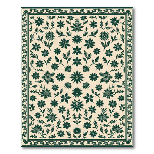 Deep Emerald Floral Meadow Tapestry Rug
