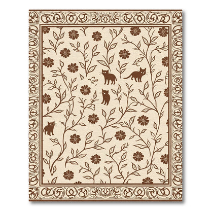 Brown Woodland Cat Floral Tapestry Rug