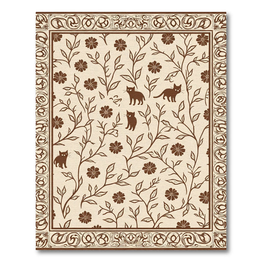 Brown Woodland Cat Floral Tapestry Rug