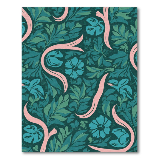 Teal Pink Floral Swirl Botanical Rug