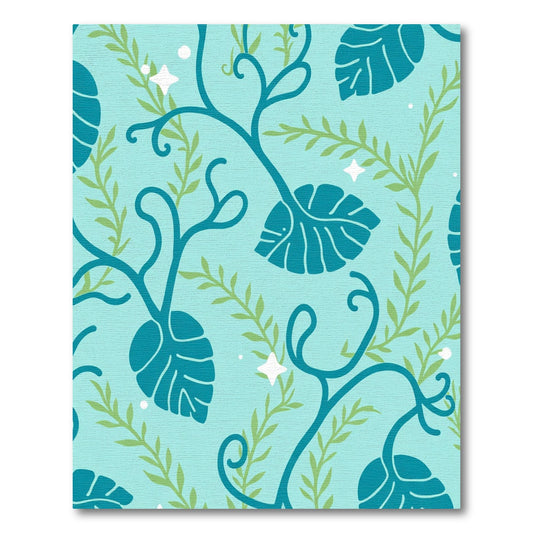 Teal Swirling Vine Foliage Meadow Rug