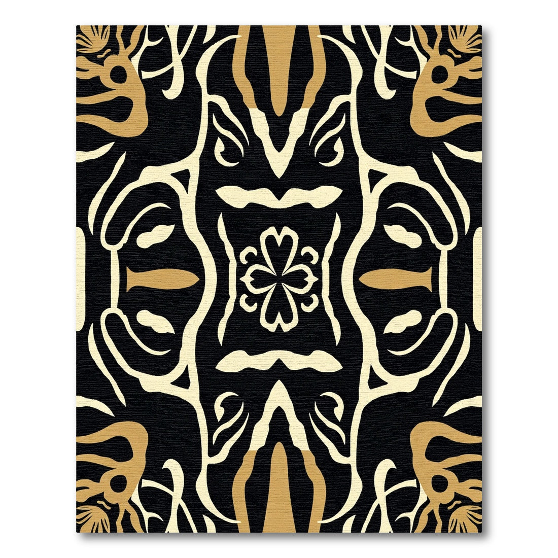 Bold Black Gold Floral Totem Rug