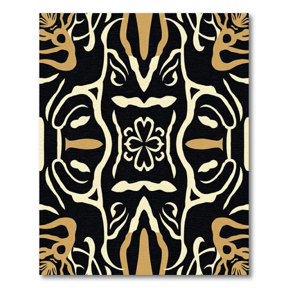 Bold Black Gold Floral Totem Rug