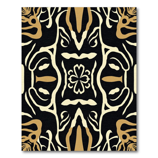 Bold Black Gold Floral Totem Rug