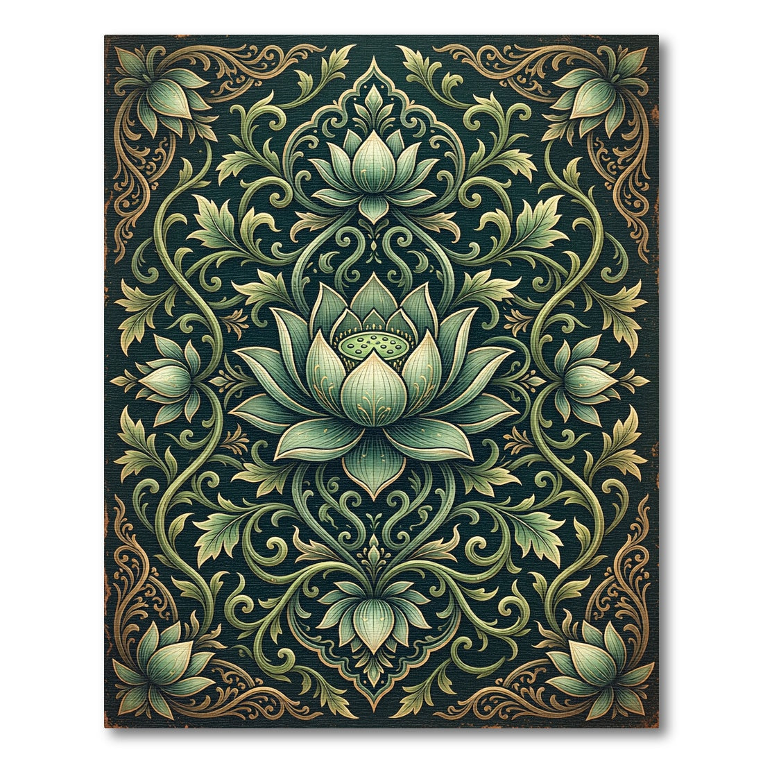 Emerald Green Lotus Medallion Ornament Rug