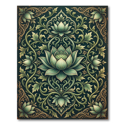Emerald Green Lotus Medallion Ornament Rug