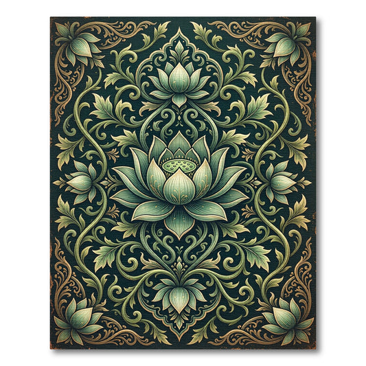Emerald Green Lotus Medallion Ornament Rug