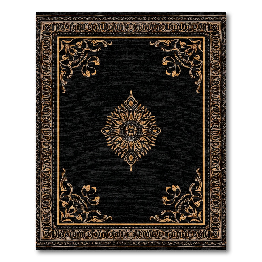 Black Orange Floral Medallion Border Rug