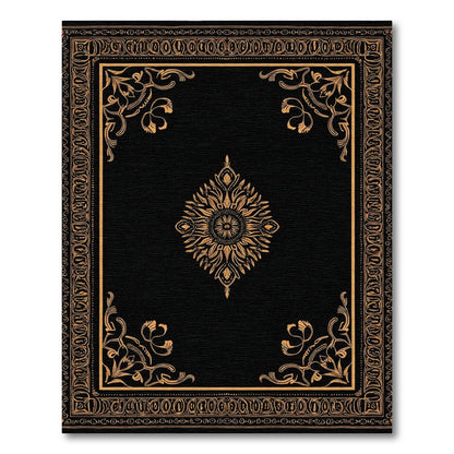 Black Orange Floral Medallion Border Rug