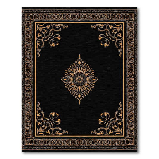 Black Orange Floral Medallion Border Rug