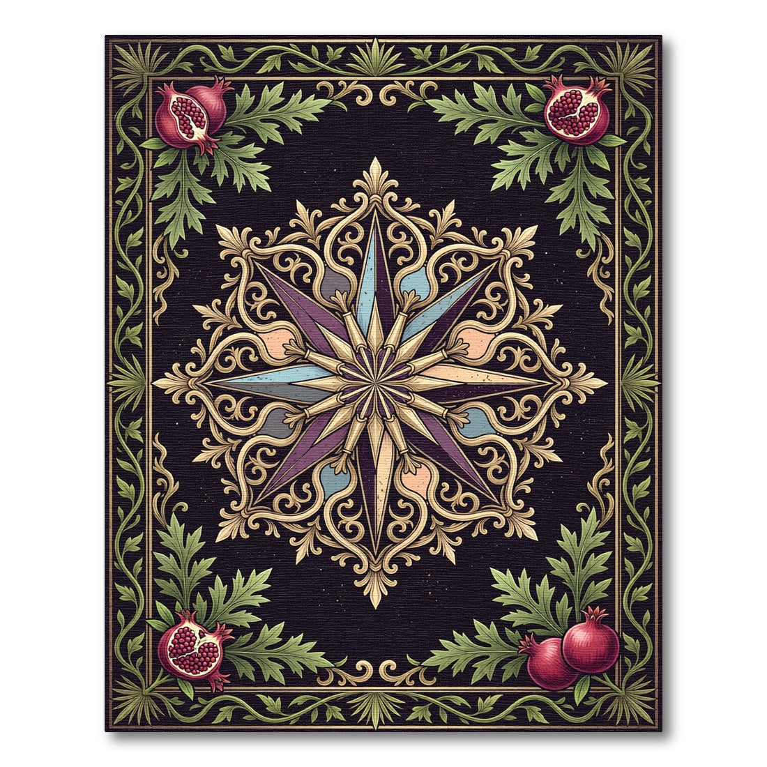 Gilded Star Pomegranate Floral Medallion Rug