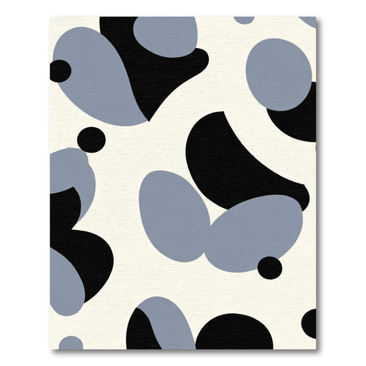 Cream Black Blue Organic Blobs Rug