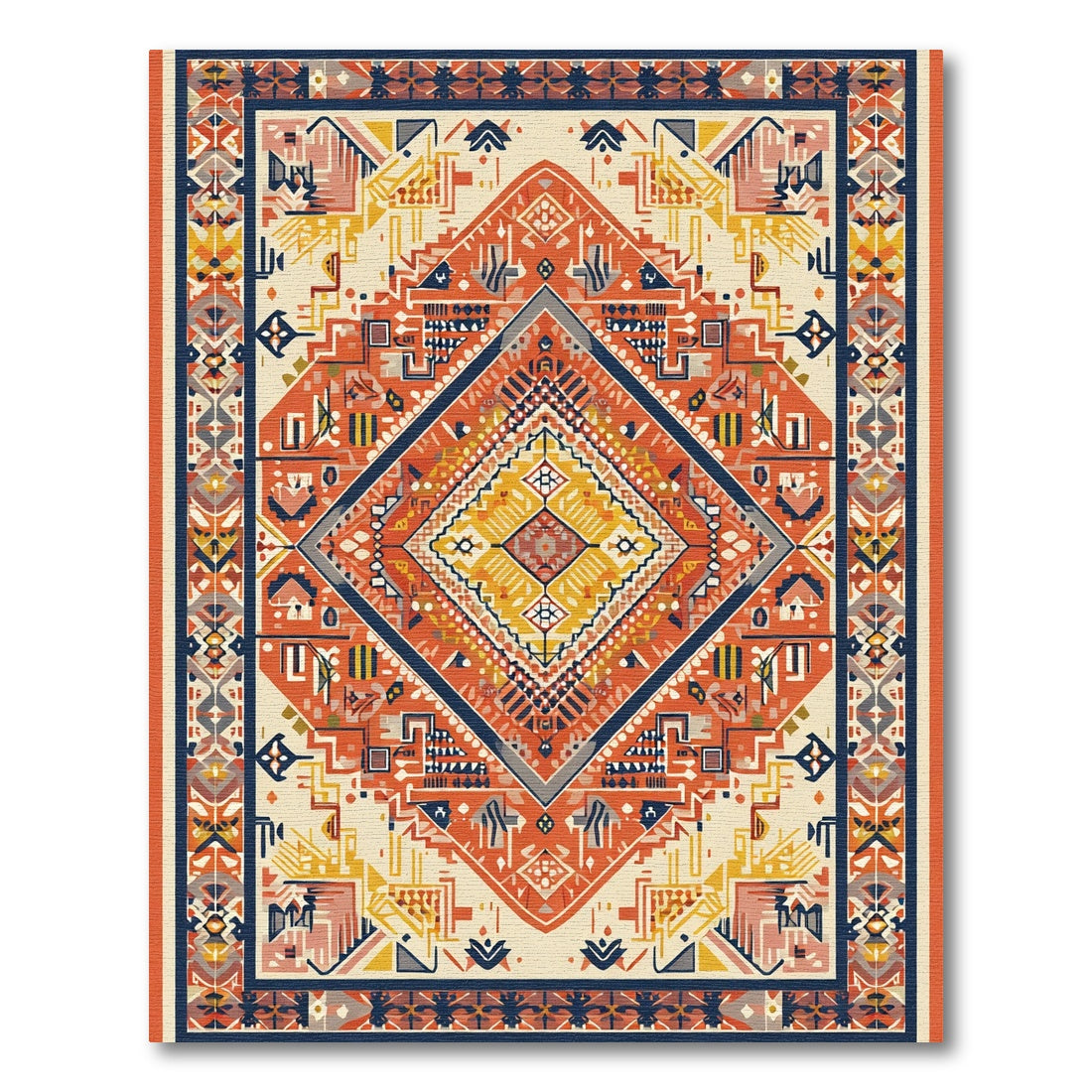 Crimson Yellow Tribal Geometric Diamond Rug