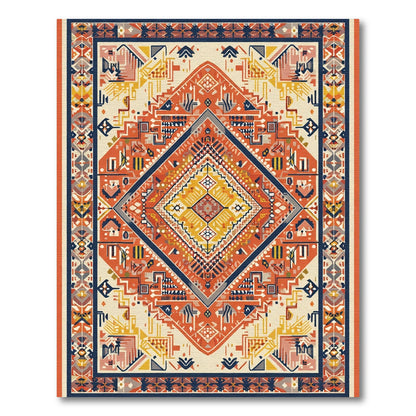 Crimson Yellow Tribal Geometric Diamond Rug