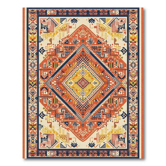 Crimson Yellow Tribal Geometric Diamond Rug