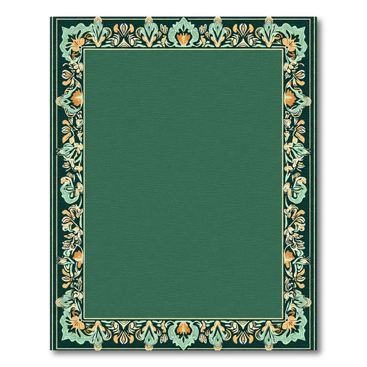 Deep Green Floral Border Art Nouveau Rug