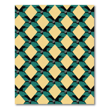 Yellow Diamond Teal Lattice Rug