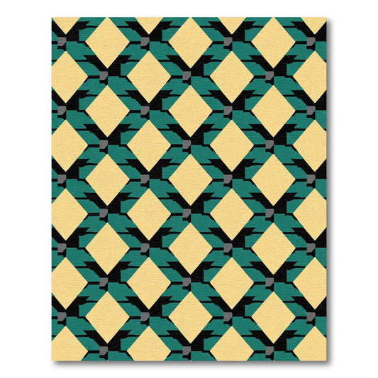Yellow Diamond Teal Lattice Rug