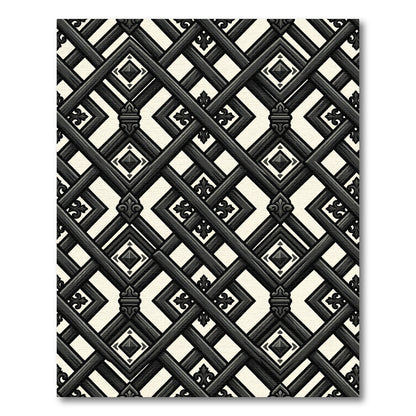 Gothic Charcoal Lattice Fleur Diamond Grid Rug