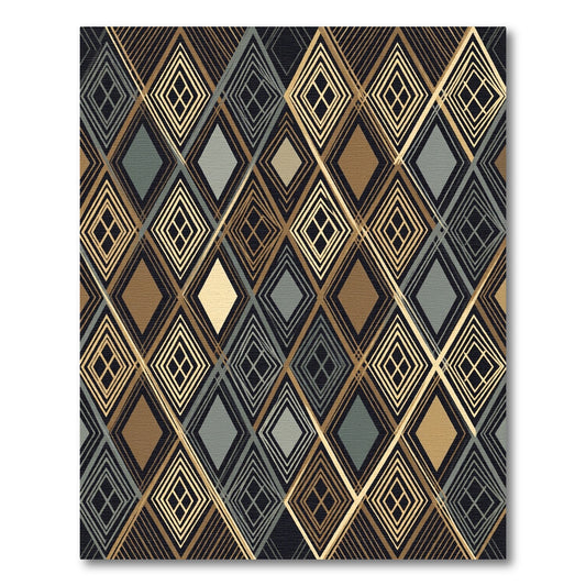 Sophisticated Gold and Slate Geometric Diamond Rug