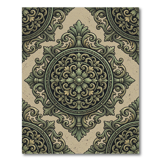 Ornate Green and Gold Medallion Rug