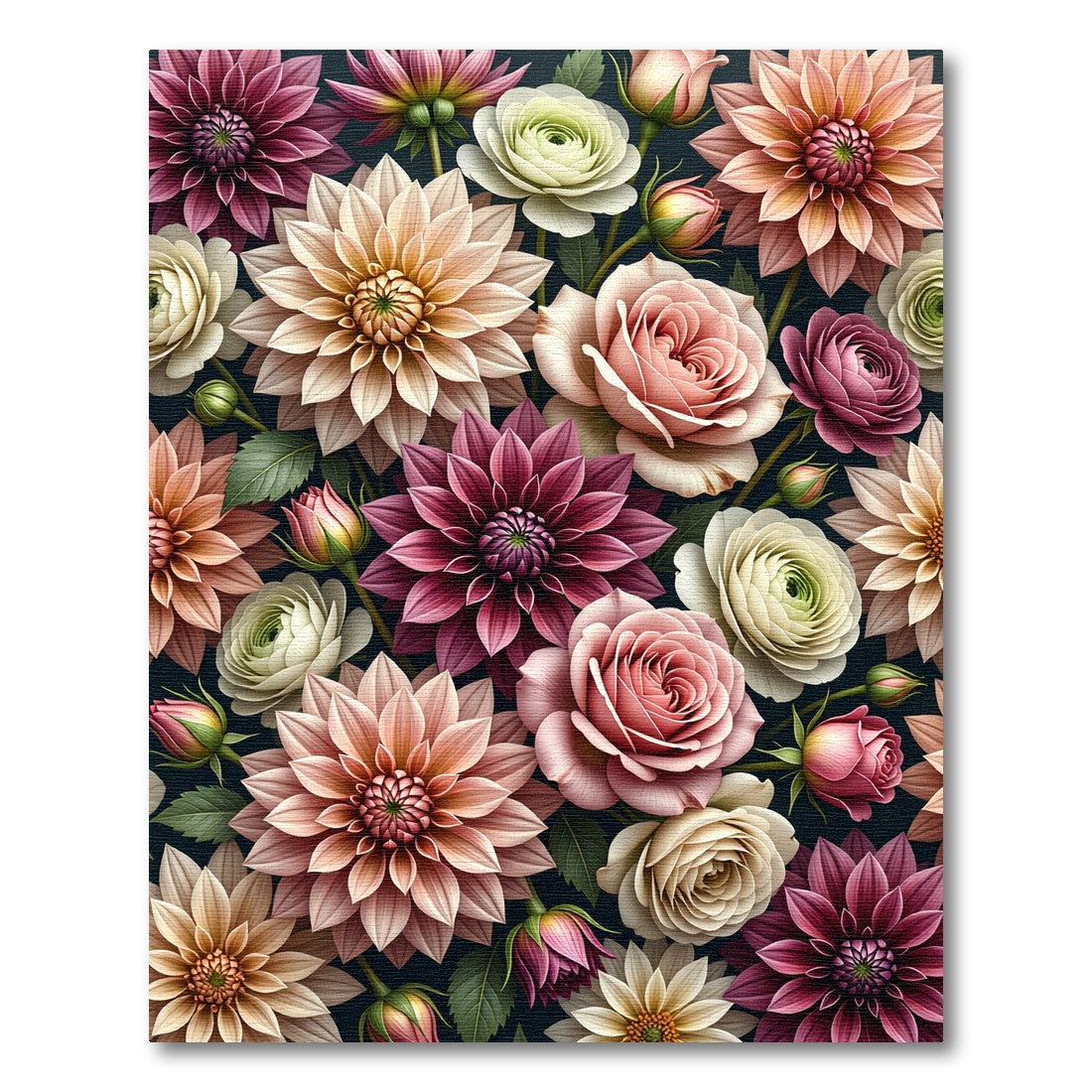 Lush Botanical Dahlia Rose Floral Art Rug