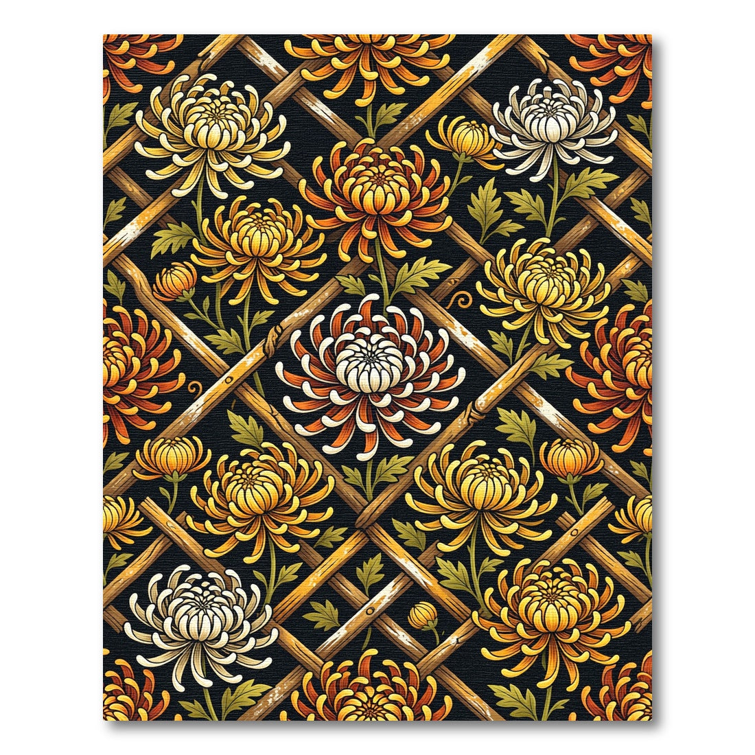Golden Chrysanthemum Lattice Floral Trellis Rug