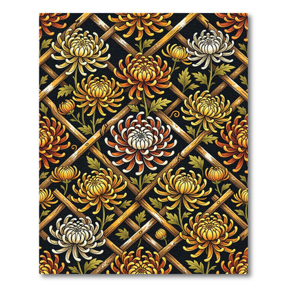 Golden Chrysanthemum Lattice Floral Trellis Rug