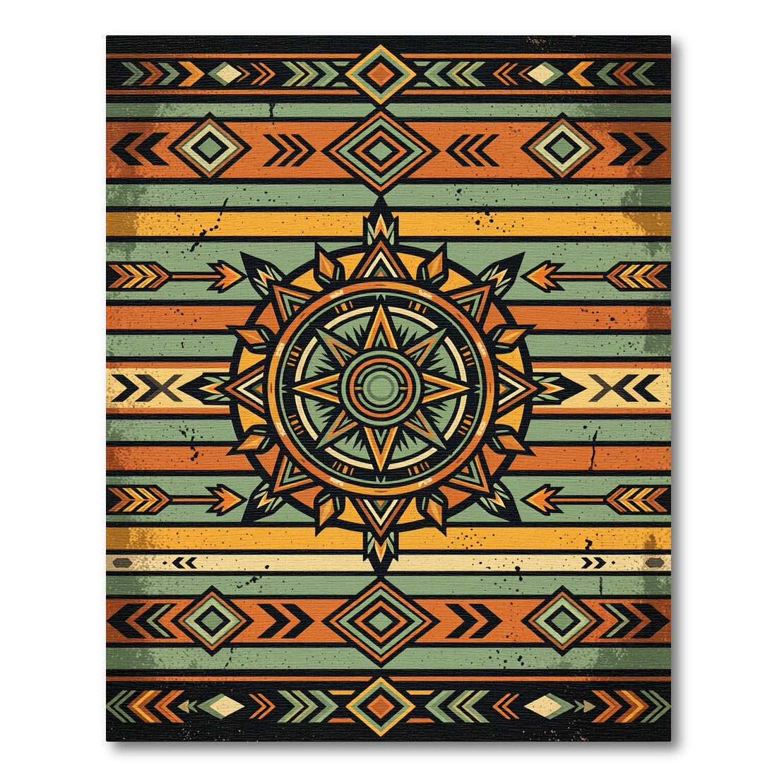 Tribal Sun Arrow Turquoise Orange Rug