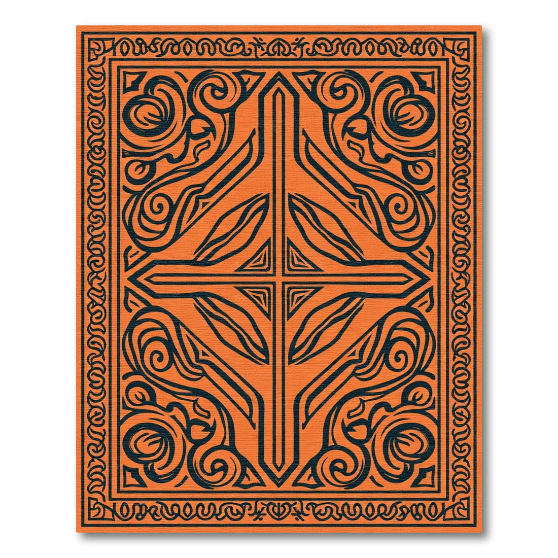 Orange Black Tribal Swirl Medallion Rug