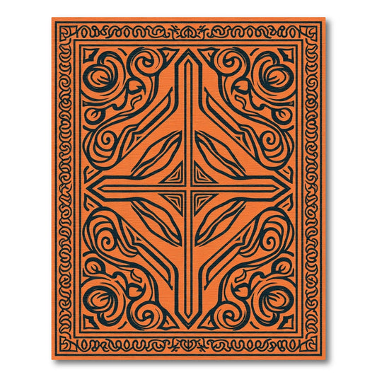 Orange Black Tribal Swirl Medallion Rug