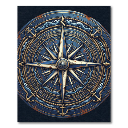 Nautical Compass Navy and Gold Medallion Rug