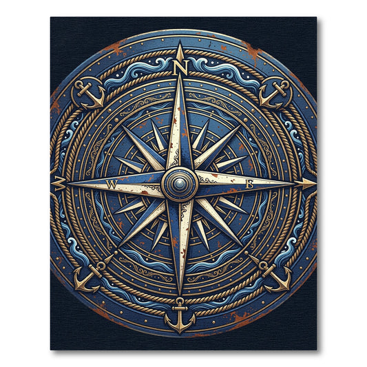 Nautical Compass Navy and Gold Medallion Rug