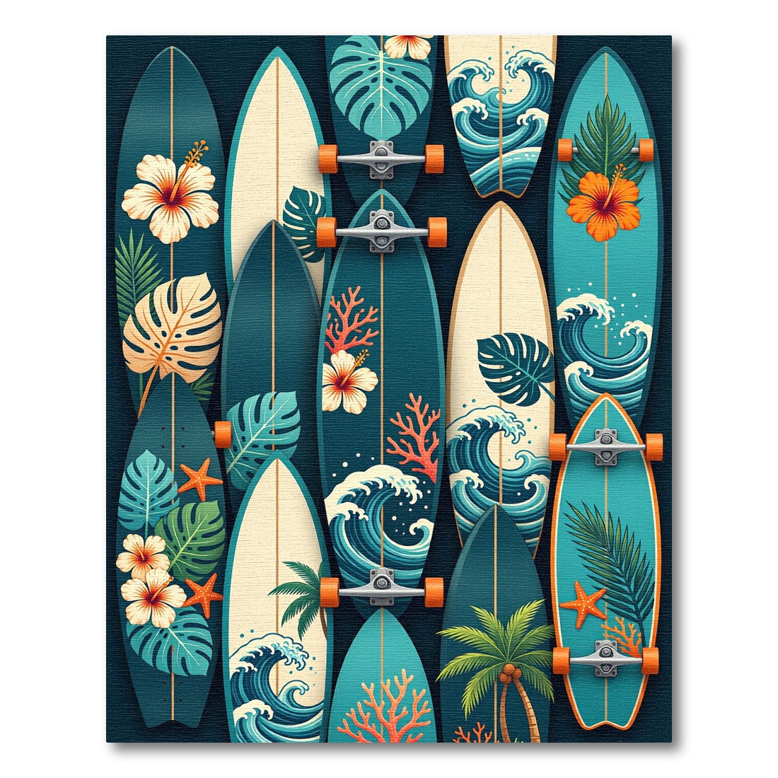 Tropical Surfboard Floral Ocean Collage Rug