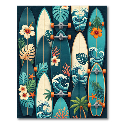 Tropical Surfboard Floral Ocean Collage Rug