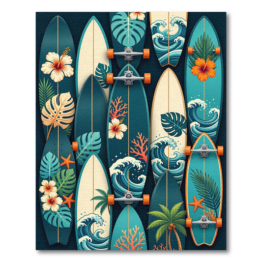 Tropical Surfboard Floral Ocean Collage Rug