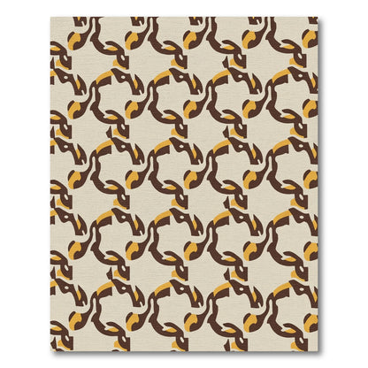 Brown Ochre Interlocking Abstract Shapes Rug