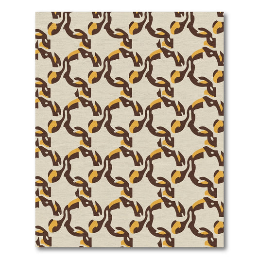 Brown Ochre Interlocking Abstract Shapes Rug