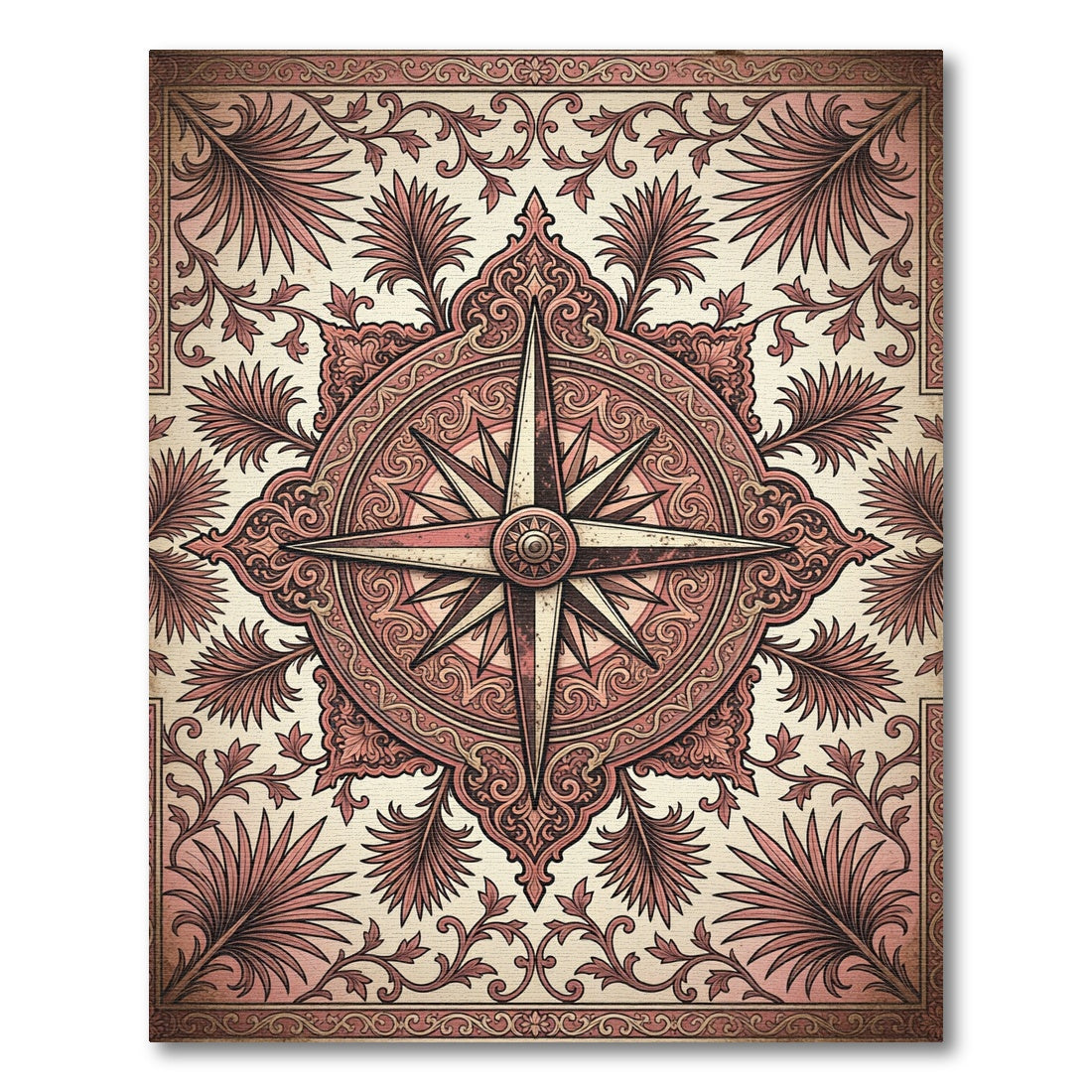 Vintage Rose Compass Floral Medallion Rug