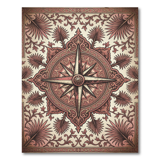 Vintage Rose Compass Floral Medallion Rug