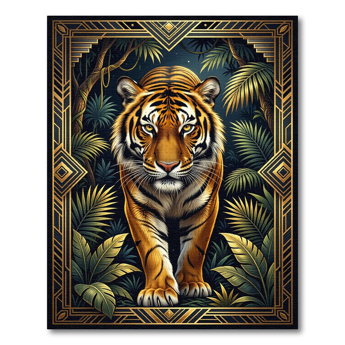 Golden Tiger Jungle Art Deco Rug