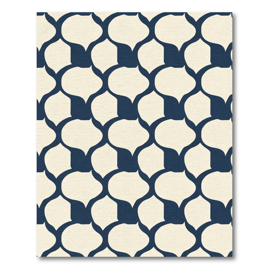 Dark Blue Cream Quatrefoil Lattice Rug