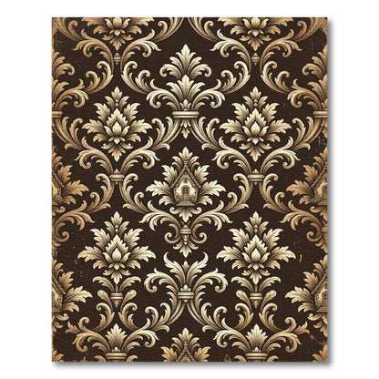 Brown and Gold Damask Floral Scroll Rug