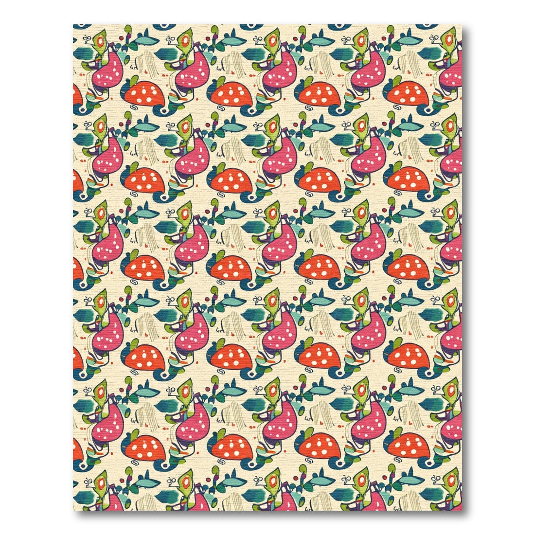 Whimsical Pink Green Red Fungi Bloom Rug